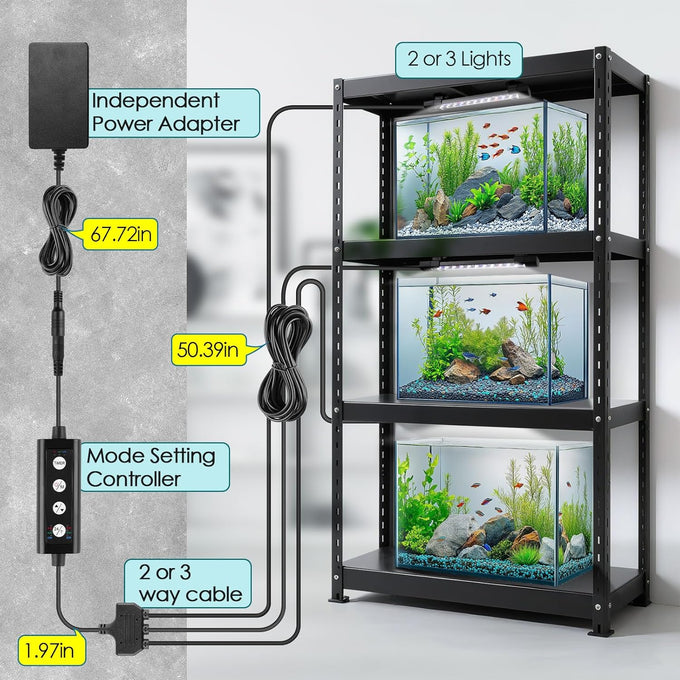 hygger 24/7 Full Spectrum Aquarium LED Light with Synchronized Control, Adjustable Timer, Brightness, and Colors, 3-Row Beads, IP68 Waterproof