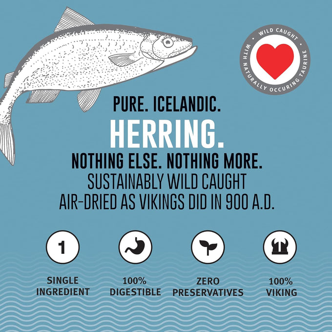 Icelandic+ Whole Fish Herring Dog Treats: 3oz Bag, Pure Wild-Caught, Air-Dried. Single Ingredient Snack, Rich in Protein & Omega-3s for Healthy Skin & Coat.