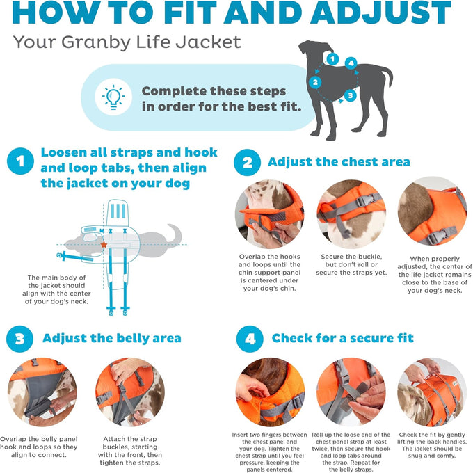 Outward Hound Granby Splash Orange Dog Life Jacket, Medium, High-Visibility, Adjustable Fit, Ripstop Material