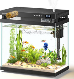 vehipa 2.2 gallon smart aquarium with humidifier, auto feeder, silent pump, temperature display & 7-color lighting, black