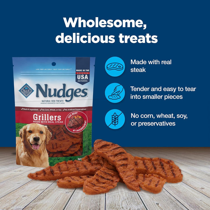 Blue Buffalo Nudges Grillers Natural Dog Treats, USA Made, Real Steak, 5oz Bag