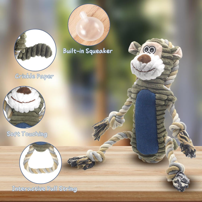 BuyPow Monkey Squeaky Dog Chew Toys, Interactive Tug of War Puppy Toys for Small, Medium, Large Dogs Soft and Durable