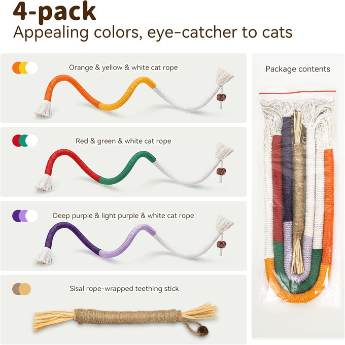 Silvervine Stick & Catnip Toy for Kittens & Adult Cats - 3Pcs Chew Rope Set with Refillable Catnip