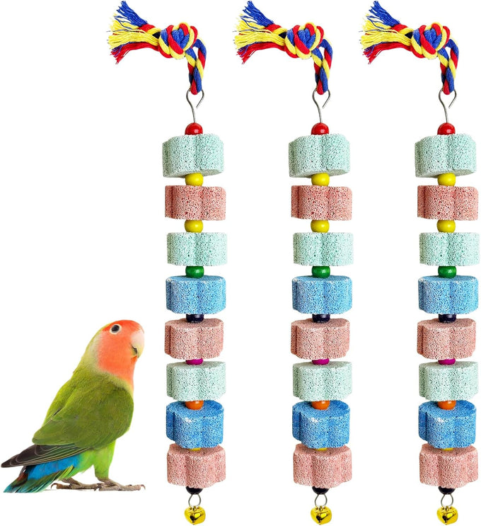 lava calcium bird beak grinding stone with bell hanging parakeet cage accessories for parrot budgies hamster