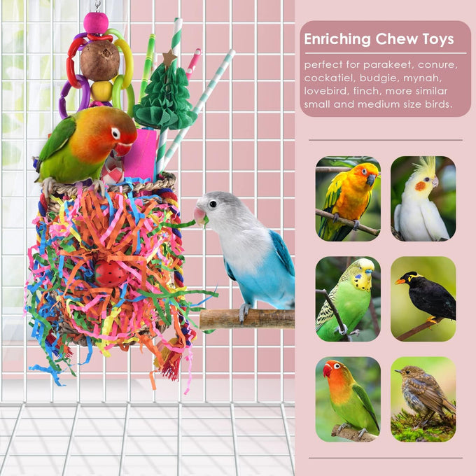 Katumo seagrass foraging bird toys for parakeets, cockatiels, conures, parrots with natural materials and hook attachment