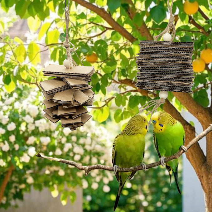 lwinger small parrot chew toys 4 pack natural cardboard paper hanging bird shredding toy for budgies conures cockatiel parakeet lovebirds canary