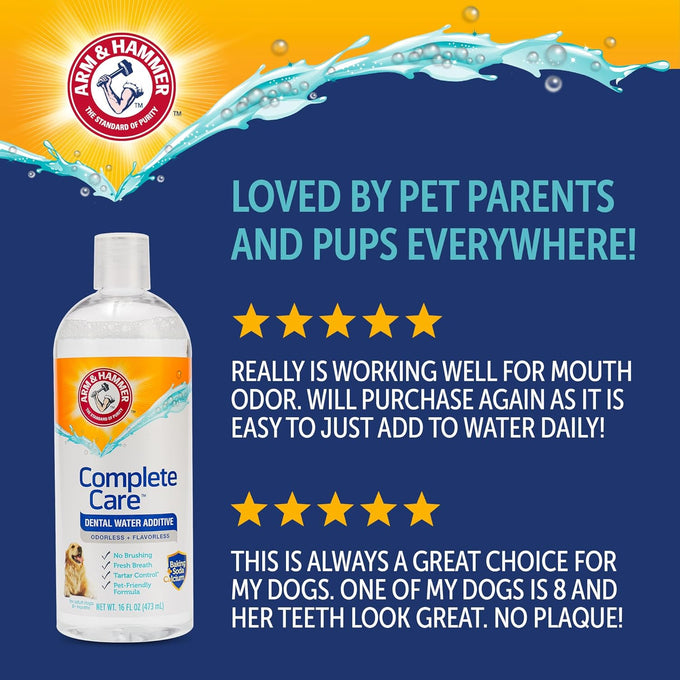 Arm & Hammer Complete Care Dog Dental Water Additive with Baking Soda and Calcium for Daily Oral Health and Fresh Breath, 16 Fl Oz