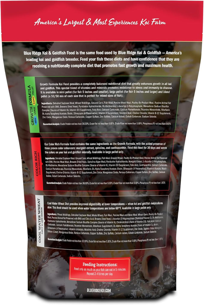 Blue Ridge Koi Fish Food 2lb Mini Growth Formula for Small Koi and Goldfish Premium Floating Pond Pellets