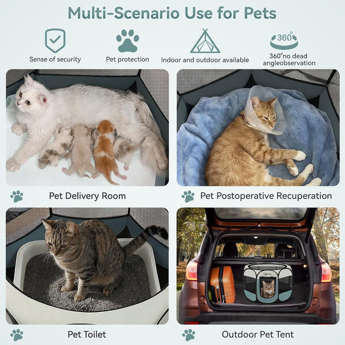 Siedihit grey small dog cat playpen, portable pop up enclosure kennel with carrying case for dogs cats rabbits