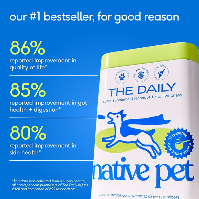 native pet the daily dog vitamins & supplements 11-in-1 multivitamin powder for dogs supports whole body health digestion mobility & immunity