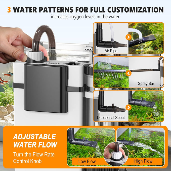 hygger quiet hang on back aquarium filter for small fish tanks 5-30 gallon with adjustable flow and surface skimmer