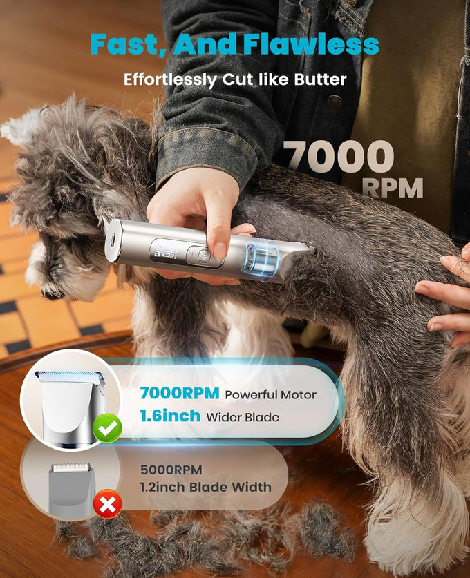 oneisall 4 in 1 dog grooming kit with lcd display, dog hair trimmer for paw nail grinder, rechargeable cordless low noise ipx7 waterproof pet clippers, 3-speed, 1200mAh battery
