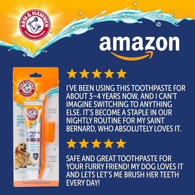 Arm & Hammer Dog Dental Kit with Enzymatic Toothpaste 2.5 oz Chicken Flavor and Baking Soda