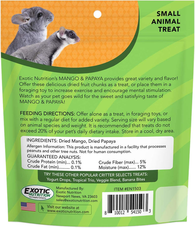 Mango and Papaya sundried treat for sugar gliders, rats, chinchillas, and other small animals (4.5 oz.)