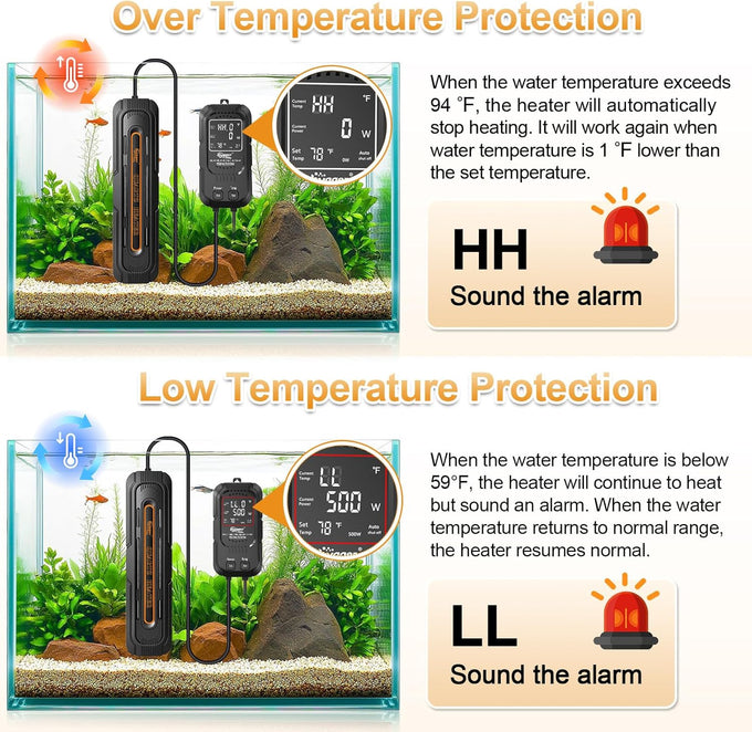 hygger 500W/1000W adjustable power aquarium heater for 106-211 gallon freshwater and saltwater tank
