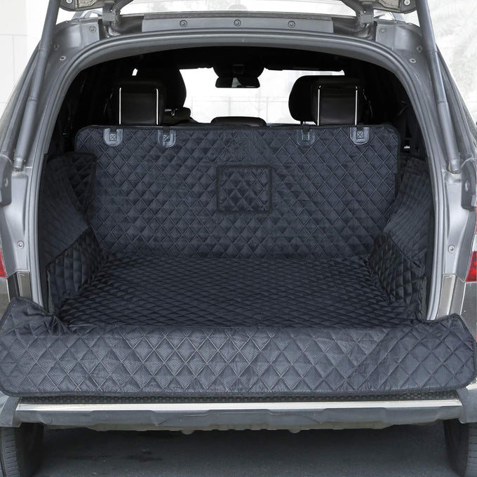 PETICON SUV cargo liner for dogs, waterproof pet cargo cover with bumper flap protector, non-slip, large universal fit, black