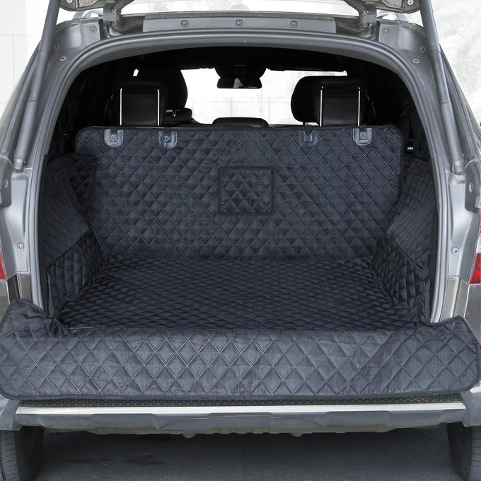PETICON SUV cargo liner for dogs, waterproof pet cargo cover with bumper flap protector, non-slip, large universal fit, black
