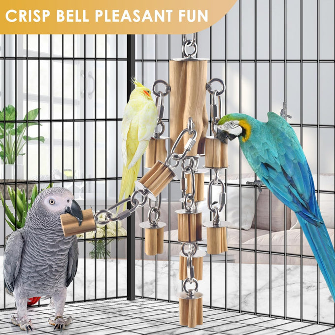 KATUMO 304 Stainless Steel and Natural Hardwood Large Bird Parrot Toy with Detachable Parts for Macaws, Cockatoos, African Greys