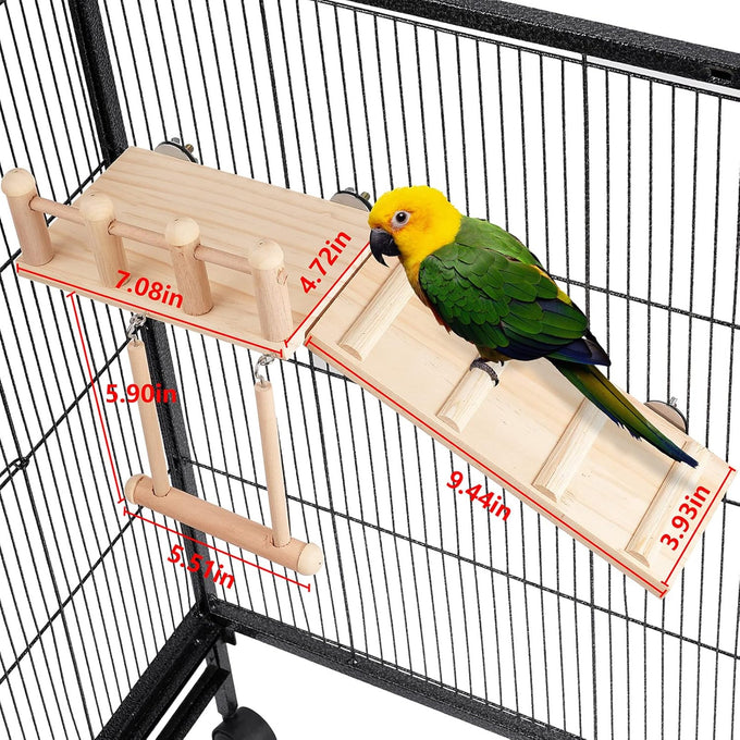 Wooden bird perches platform swing for small birds with climbing ladder, parakeet cage accessories