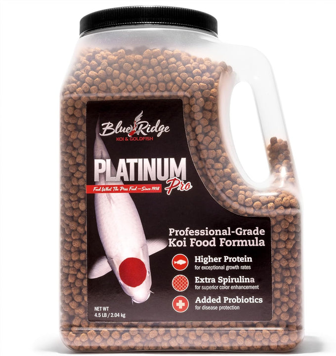 Blue Ridge 4.5lb Koi Fish Food Platinum Pro Formula, Premium Pond Pellet with Spirulina for Color Enhancement