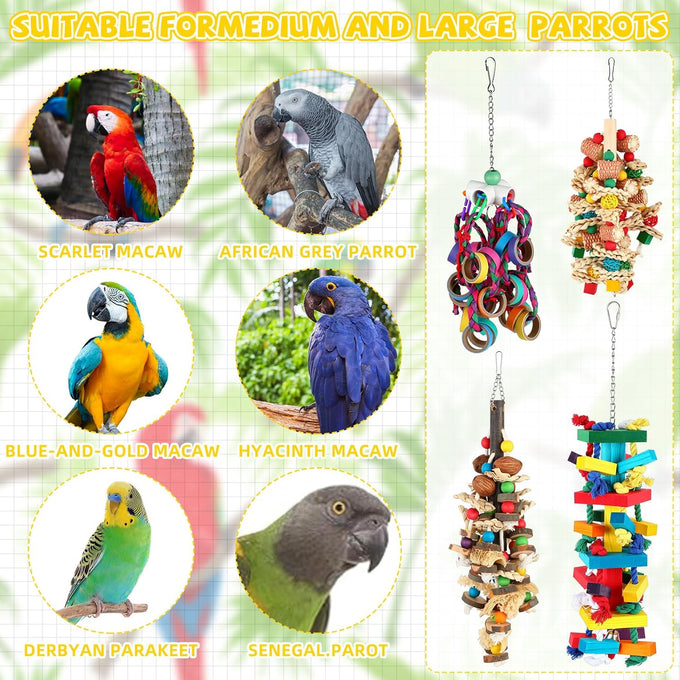 soulchen 4 pc extra large bird parrot toy set wooden chewing toys for large macaws african grey amazon parrots