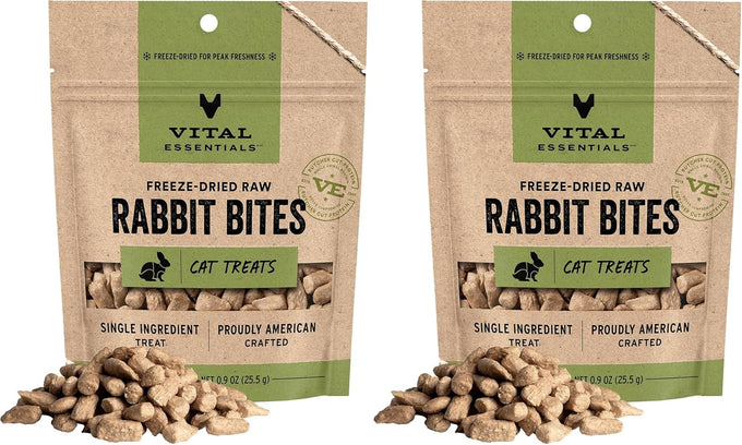 Vital Essentials freeze-dried rabbit cat treats, single protein, grain free, crunchy, 0.9 oz bag, premium quality
