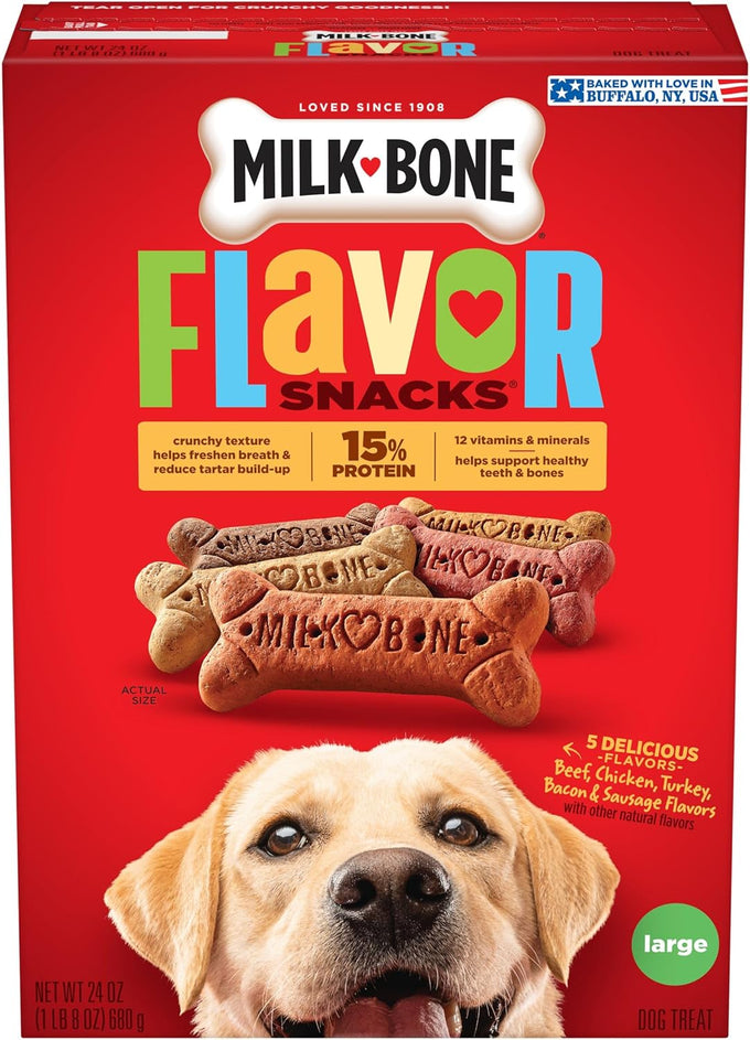 Milk-Bone Flavor Snacks dog treats, small biscuits, 24-ounce box, 5 natural flavors, 15% protein