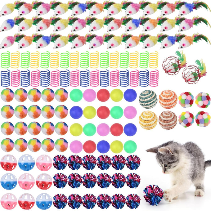 shappy 150 pcs assorted cat toys for indoor cats bulk kitten toys pack variety gift