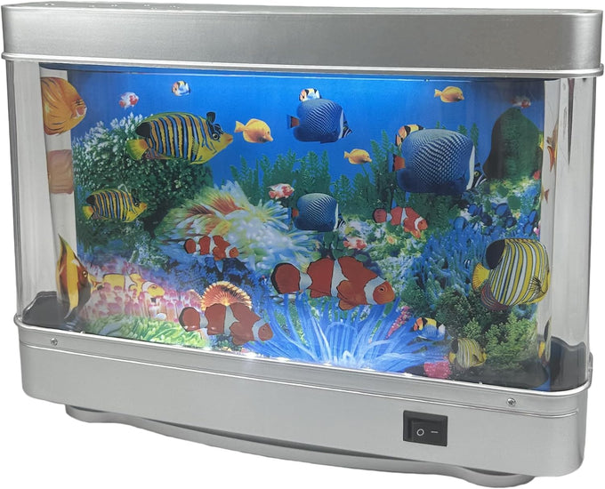 Tokenkuko fake motion fish tank mini aquarium night light with moving fish, tropical decor lamp for kids, US plug