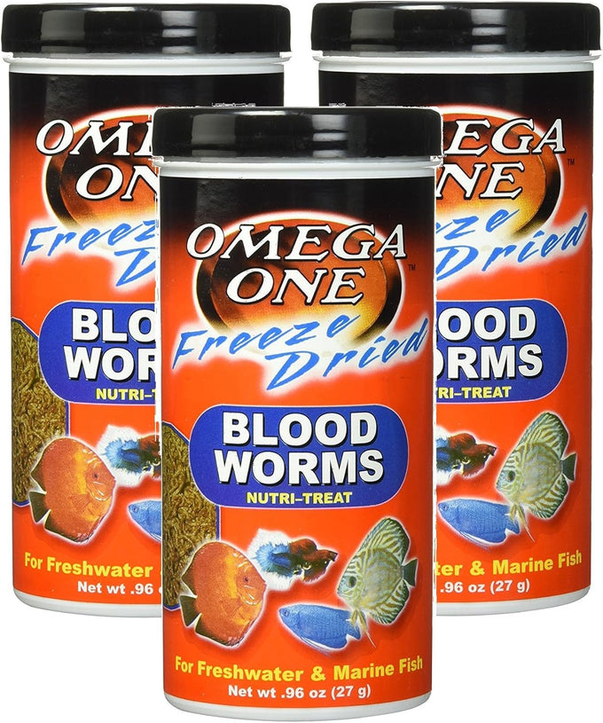 Omega One 3 Pack Freeze Dried Blood Worms 0.96oz Aquatic Fish Food