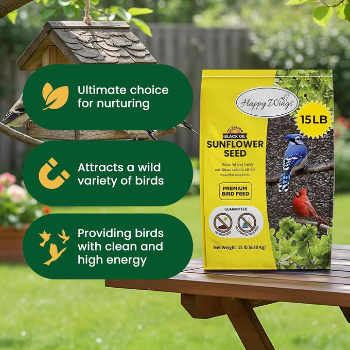 Black Oil Sunflower Seeds, 15 Pounds, Wild Bird Food, No Grow Seed, Attracts Songbirds