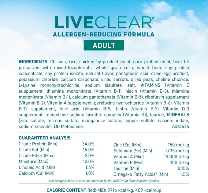 Purina ONE LiveClear Allergen-Reducing Cat Food Dry Formula with Real Chicken as Number One Ingredient - 3 lb Bag