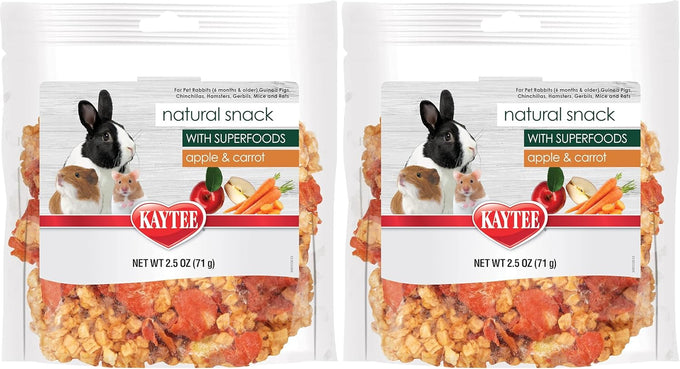 Kaytee natural pet snack for guinea pigs, rabbits, hamsters, and small animals, apple & carrot, 2.5 ounces