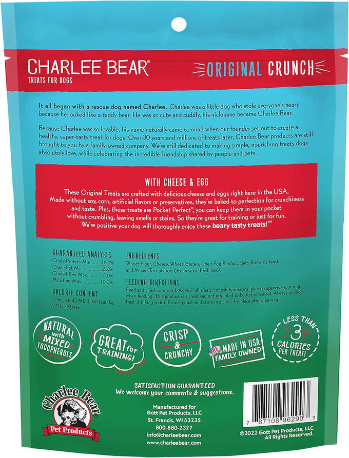 Charlee Bear Original Crunch Dog Treats, Cheese and Egg, 16 Ounce Resealable Bag, Low Calorie, Healthy Training Snacks for Dogs