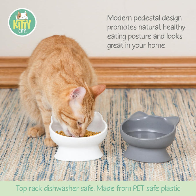 Whisker-friendly elevated cat bowls set of 2 white and gray modern pedestal design