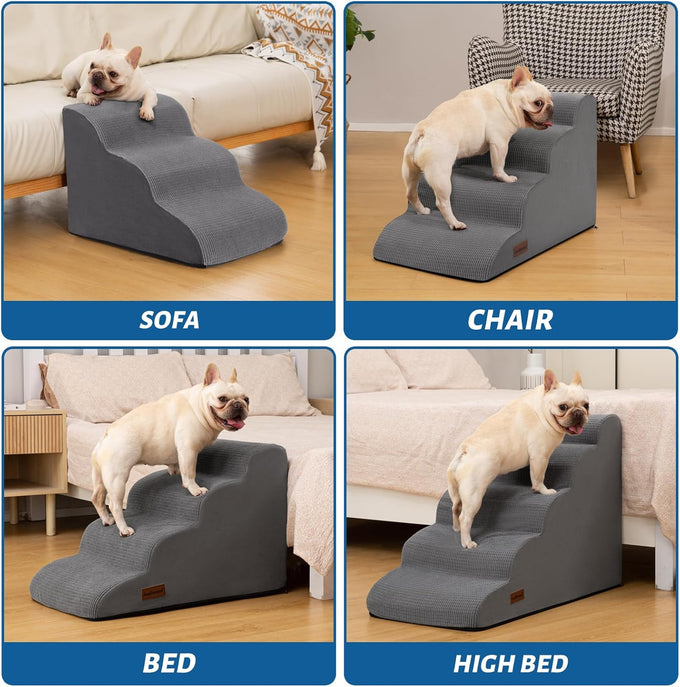 Aodisman 3-Step Grey Pet Ramp and Stairs for Sofa and Chair, 15.7" H, Non-Slip, Stable, Easy to Assemble