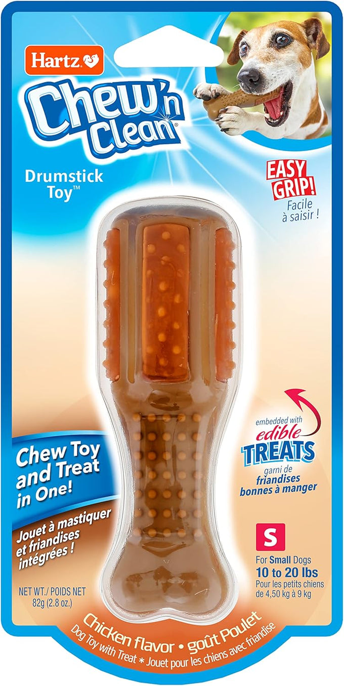 Hartz  Chew 'n Clean Chicken Flavored Drumstick Dog Toy, Small for Puppies and Adult Dogs, Teething and Chewing Toy
