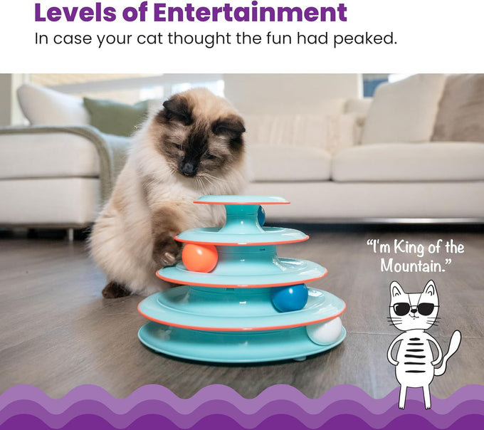 Catstages Chase Meowtain 4-Tier Interactive Cat Track Toy with 4 Spinning Balls, Non-Slip Base, Blue