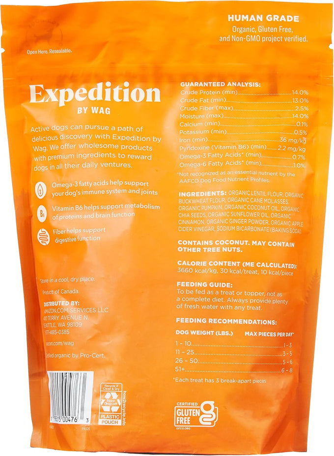 Amazon Brand Wag Expedition Human Grade Organic Pumpkin Chia Seed Dog Treats Non-GMO 10 oz Pack of 1