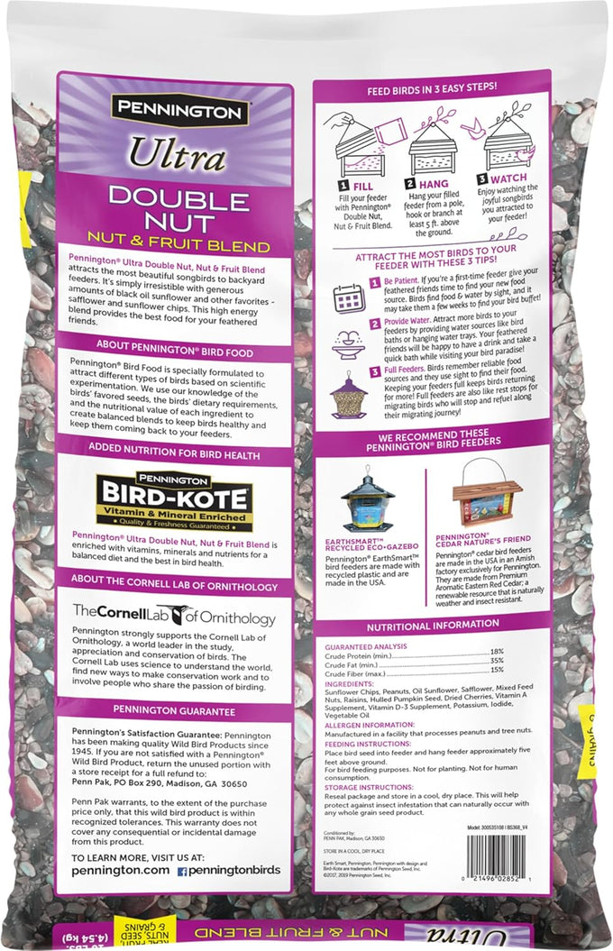 Pennington Ultra Double Nut and Fruit Bird Seed 10lbs, Year-Round Nutritious Blend