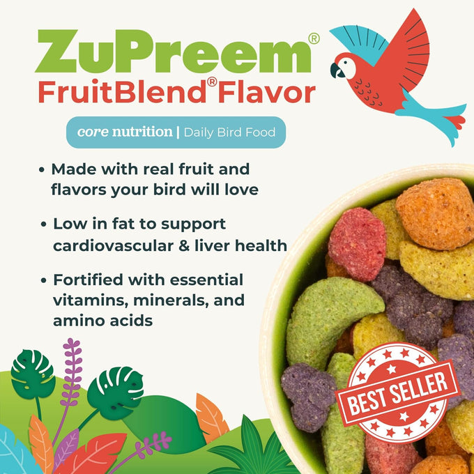 ZuPreem FruitBlend Bird Pellets, Daily Food for Large Birds, Made in USA, Pellets for Macaws and Amazons (3.5 lbs)