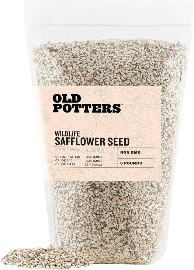 Old Potters Non-GMO Safflower Seed for Wildlife Bird Feeding, USA Small Farm Grown, 6 lbs, 8 lb bag