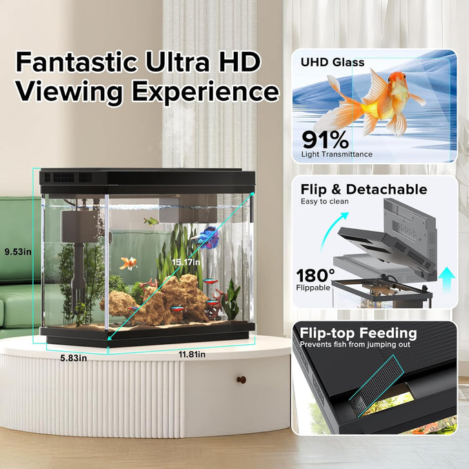 Vehipa 2.4 Gallon Fish Aquarium Starter Kit with Smart Humidifier and Temperature Display