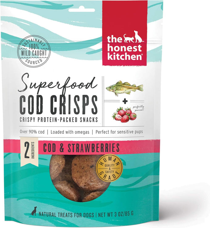 The Honest Kitchen human grade 100% cod fish skins dog treats, grain-free, crispy chews, 5.5 ounces