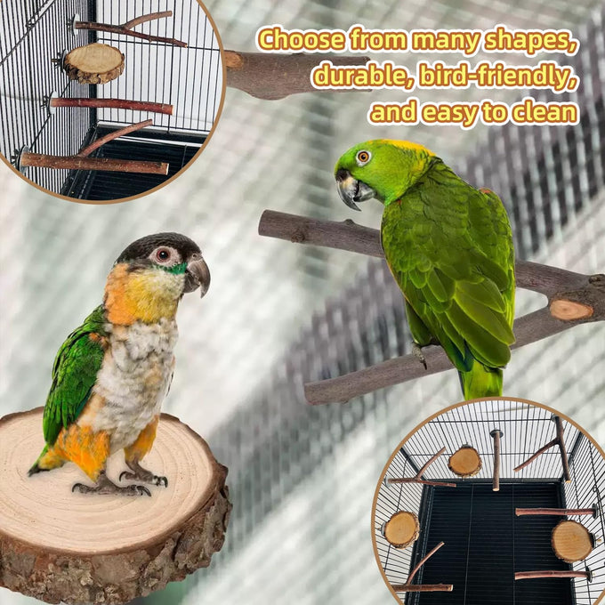 Natural Wood 8-Piece Bird Perch Set with Fork Toys and Hammock Swing for Parakeets and Budgies