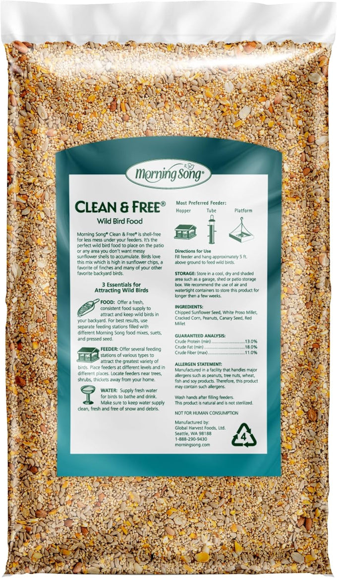 Morning Song clean & free shell bird food, premium no mess seed for outdoor feeders, 10-pound bag