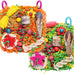 Bird toys for small & medium parrots - natural foraging & shredding cage hanging toys with seagrass mat, starfruit, loofah slices, 1 pc