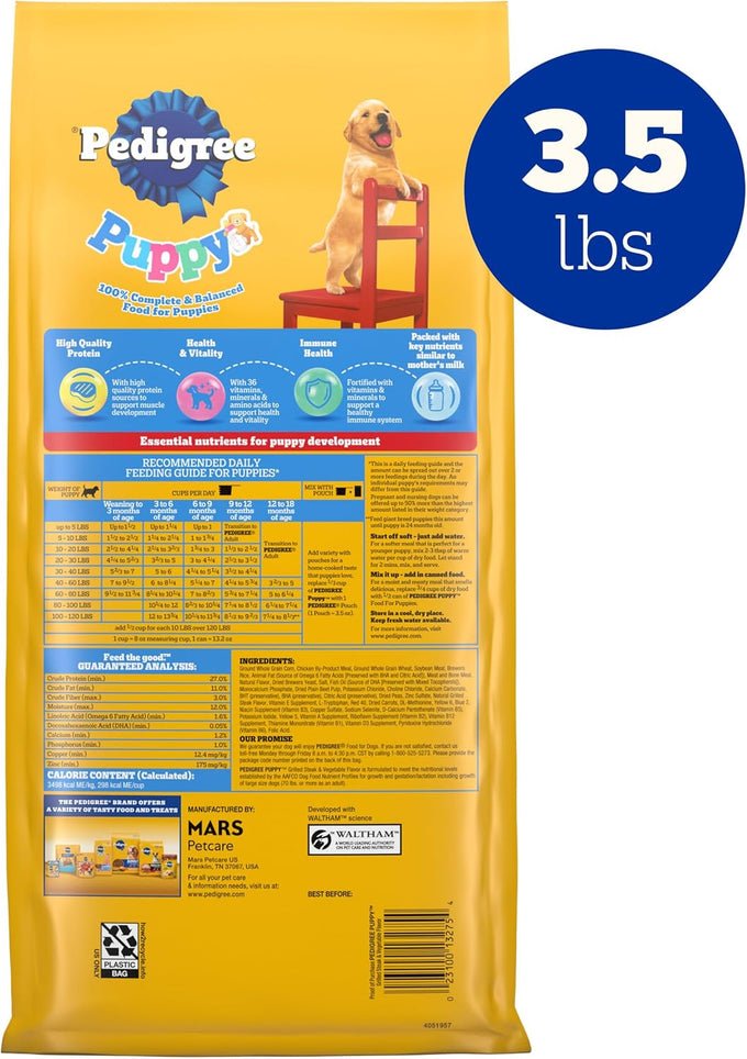 Pedigree Puppy Dry Food, Grilled Steak & Vegetable, 3.5 lb