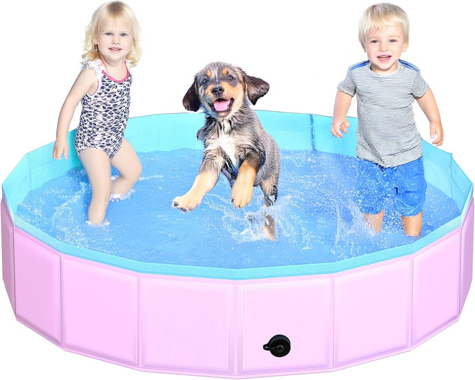cacps foldable dog pool, 32" x 8" hard plastic non-slip kiddie pool for outdoor backyard use