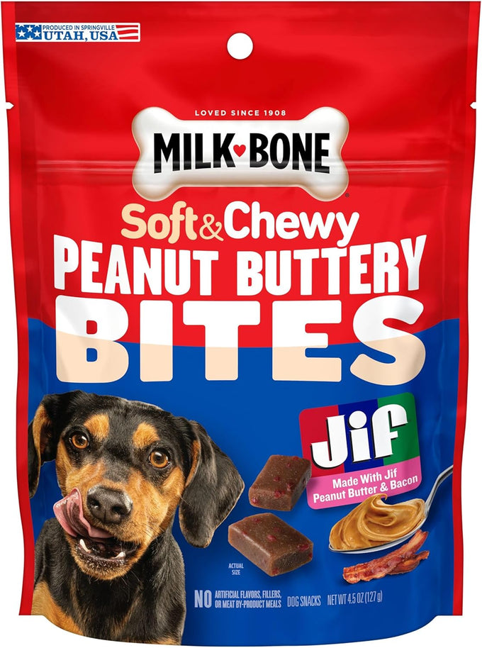 Milk-Bone Peanut Buttery Bites Soft Dog Treats with Real Peanut Butter & Bacon, 32-oz Bag, No Artificial Flavors